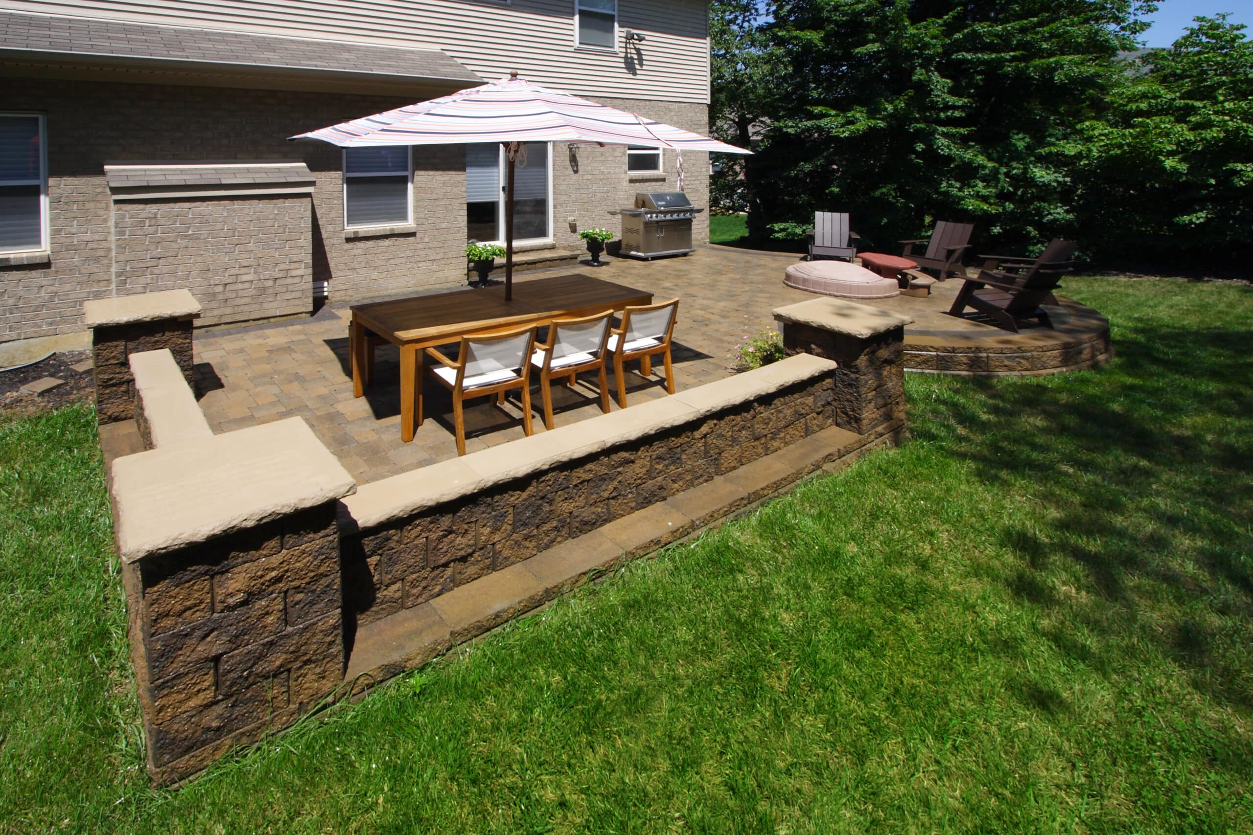 aerial view of backyard patio